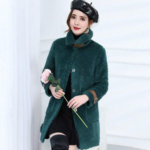 

2021 new women winter real wool fur coat soft natural lamb fur jacket female fashion sheep shearing fashion overcoat t141, Black
