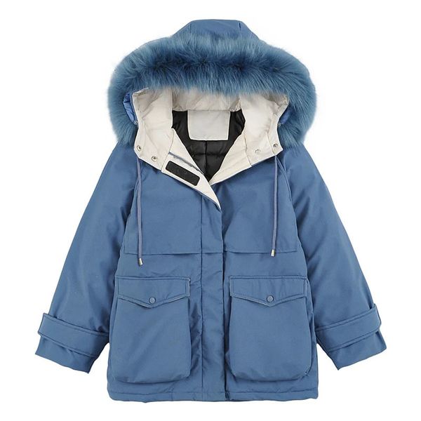 

2021 winter new women tooling style keep warm hooded cotton clothes female multi-color options placket and paste coat, Black