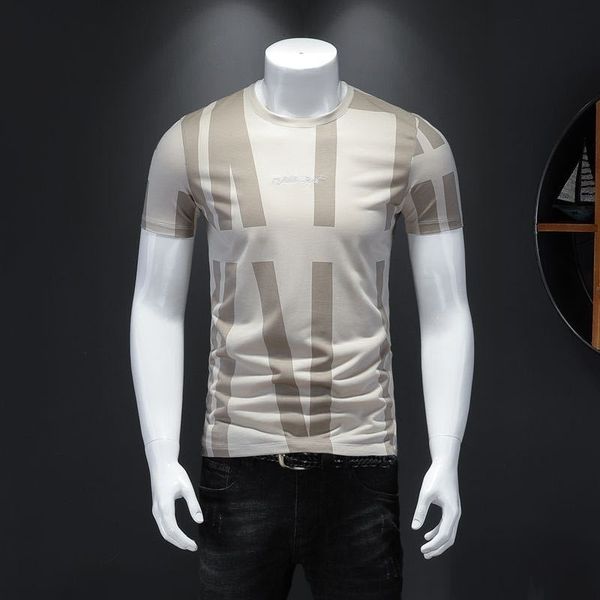 

2021summer new men's short-sleeved t-shirt pure cotton round collar trim personality shirt male, White;black