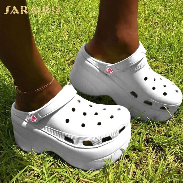 

sarairis 2020 fashion platform wedge high hees holes shoes woman sandal comfortable slip on ins wholesale beach shoes slipper x1020, Black