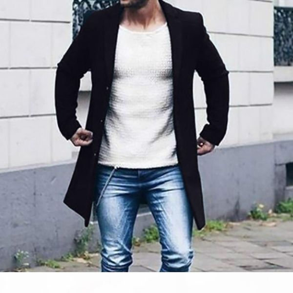

men's overcoat fashion autumn winter button slim long sleeve suit jacket trench coat casual mens blouse 020new, Black
