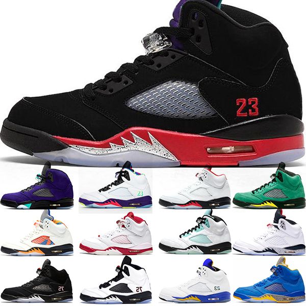 

jumpman basketball shoes 5 5s what the fire red ducks grape island green white cement mens trainers sneakers sports size 40-47, White;red