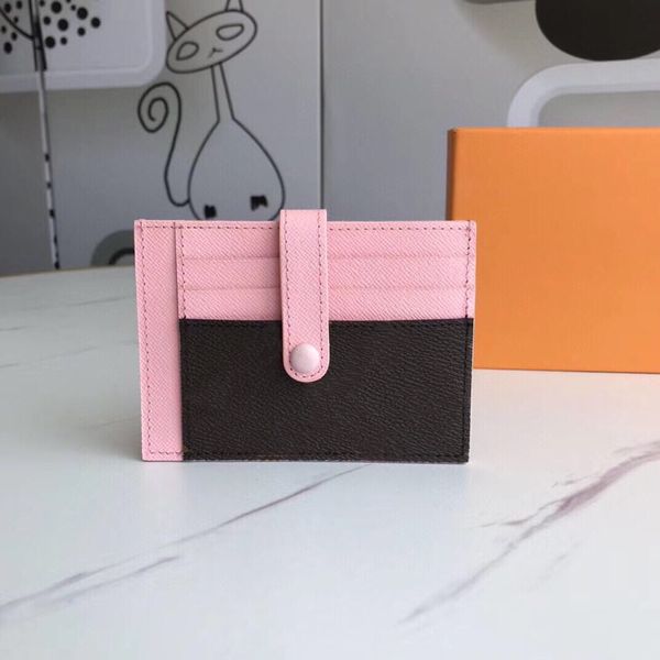 

card holder with colorful leather lab with same color stud secure for bank loyalty cards classic printed coated canvas combined with leather, Brown;gray