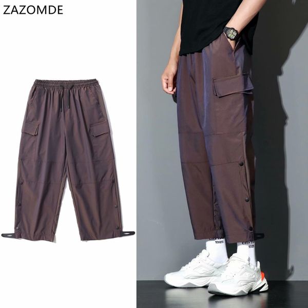 

hip hop pants men streetwear men casual elastic waist joggers sweatpants ankle lenght pants 2020 color block harem pant c1222, Black