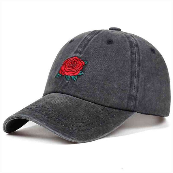 

washed rose embroidered baseball cap cotton hop hat mens and womens fashion dad hats adjustable outdoor caps, Blue;gray