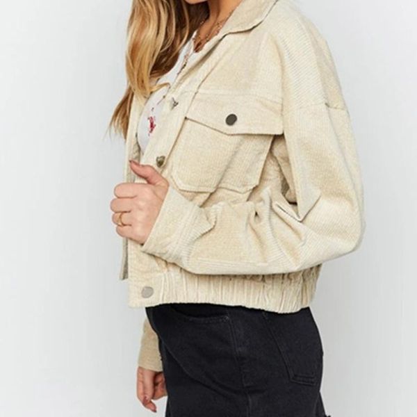 

autumn women's corduroy jacket vintage outwear female short jackets big pockets solid streetwear 2021 fashion lady casual coat, Black;brown