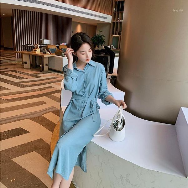 

make good video quality in the fall of the new shirt skirt girl dress is han edition chic dress lace-up1, Black;gray