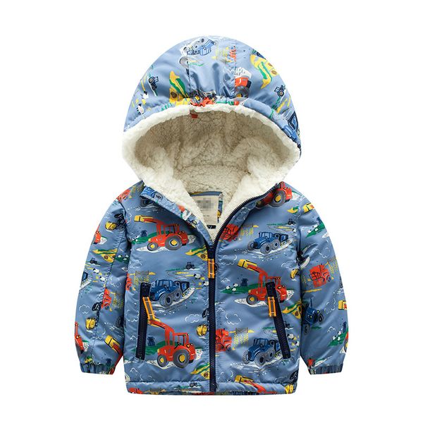

winter jackets coats for children cashmere baby boys hooded thicken fleece kids outerwear cotton warm hoodies blue tractor lj201202, Blue;gray