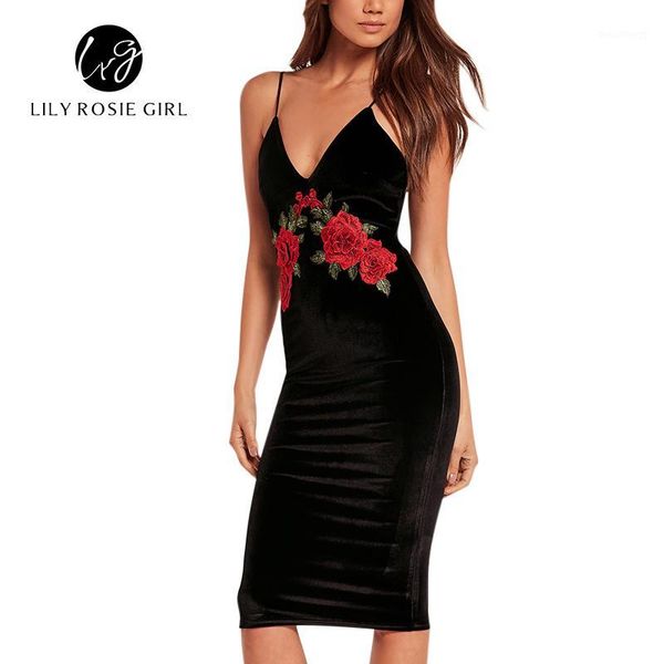 

off shoulder deep v neck strap velvet dress floral embroidery women autumn winter bodycon party christmas dresses vestidos1, White;black