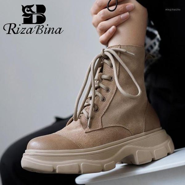 

boots rizabina 2021 women ankle real leather winter shoes fashion flat heel zipper casual footwear size 34-411, Black