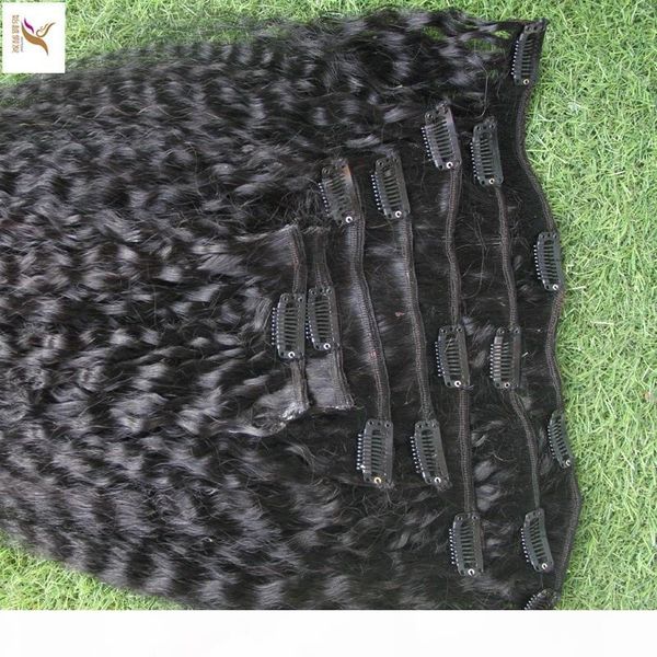 

brazilian remy hair wave 10-30 inchs clip in human hair extensions 8 pieces set clip in kinky curly hair extensions100g, Black;brown