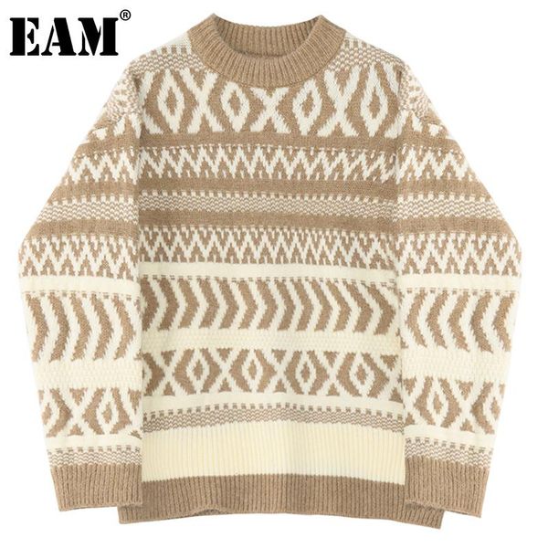 

eam] pattern big size knitting sweater loose fit round neck long sleeve women pullovers new fashion autumn winter 2020 1dd0824, White;black