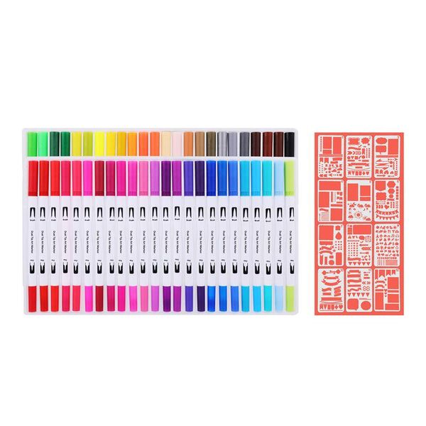 

48pcs colors fine liner drawing painting watercolor markers pen art dual tip brush pen school supplies stationery 04350 h wmtdxn, Black;red