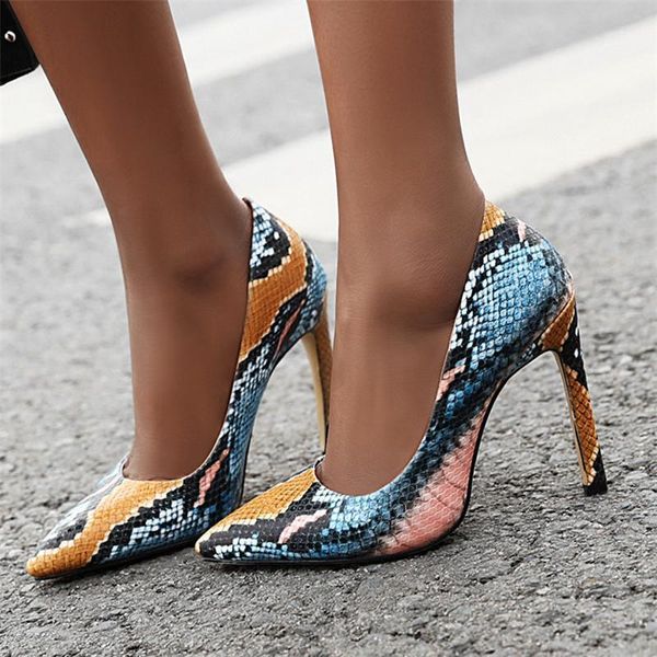 

snake print pointed toe pumps women shoes high heel stiletto heels spring brand designer ladies shoes plus size 43 44 45 461, Black