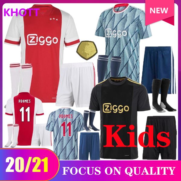 

20 21 ajax fc home away soccer jersey kids kit 2020 2021 msterdam maillot neres tadic ziyech van de beek third football training shirt kits, Black;yellow