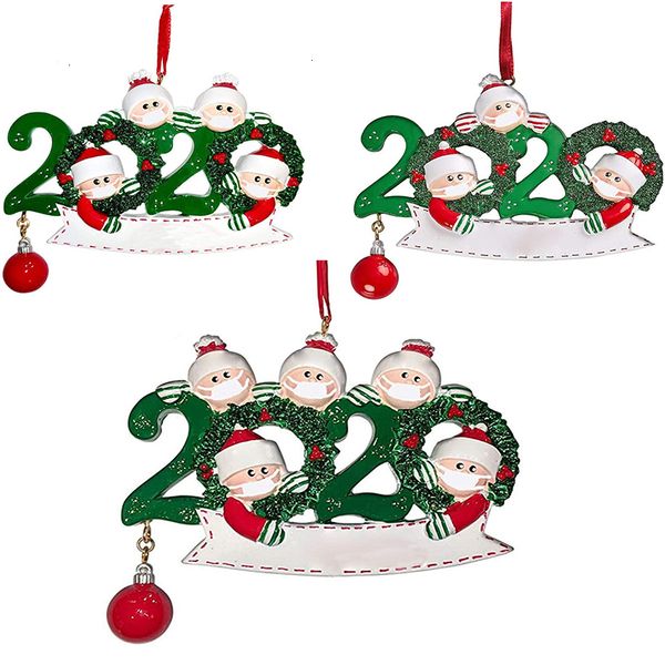 

christmas survivor quarantine snowman family personalized ornaments of 3 4 5 with face masks hand sanitized decorating cffk3