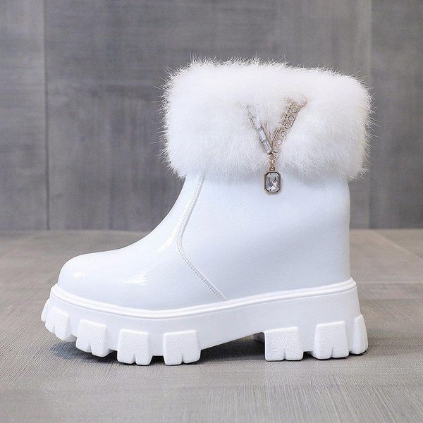 

boots 2021 winter fur women lady warm shoes sneakers footwear wedges heel zipper plush inside ankle botas de mujer, Black