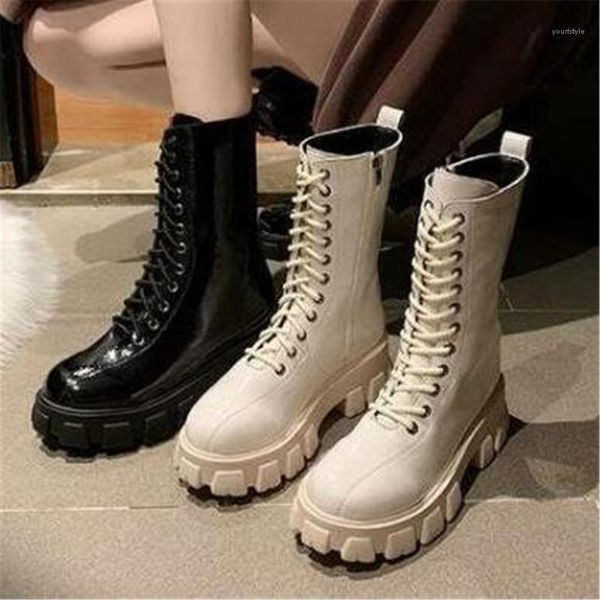 

shoes women thick sole ankle boots fashion platform booties female wedge motorcycle boots ladies leather lace up sneakers 35-391, Black
