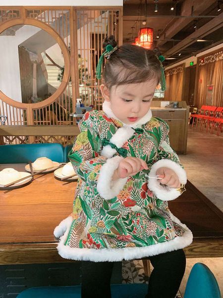 

wear 2020 winter new children's year's skirt ethnic girl's chine plush drs ad0630, Red;yellow