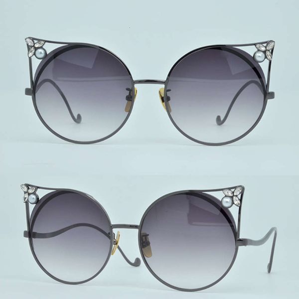 

metal eye queen cat's fashion hollow pearl round frame sunglass 2019 new glassggrf, White;black
