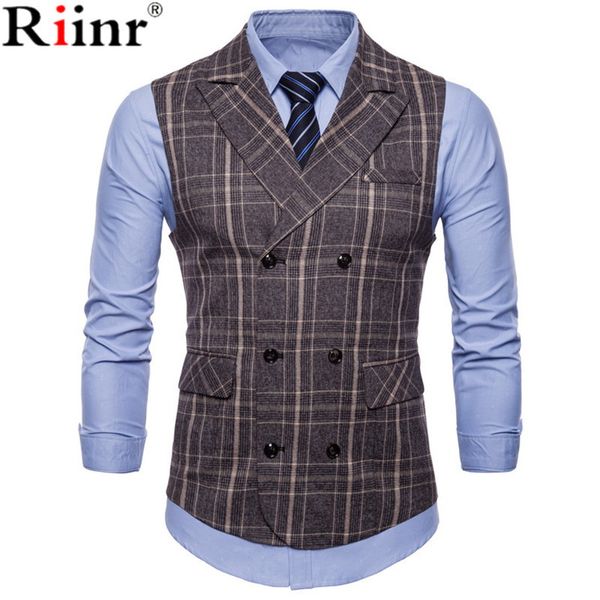 

riinr brand striped men doouble breasted wedding suit vests fit men sleeveless business vests no shirts dress vests autumn q1216, White;black
