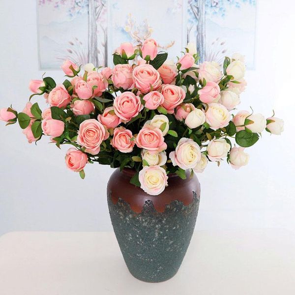 

artificial silk flowers rose small bouquet flores 4 big head and 2 bud home party wedding home decoration mariage fake flowers1