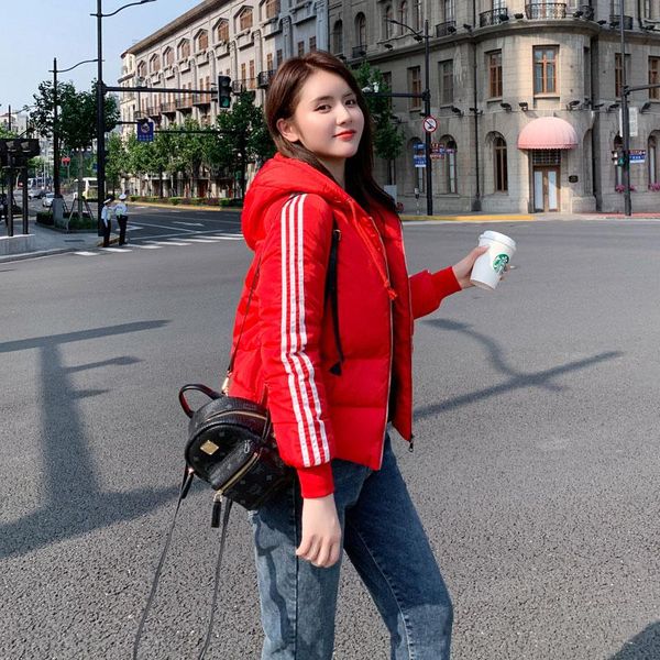 

fashion ladies striped full sleeve short hooded parka winter jacket women new casual solid parka coat female, Black