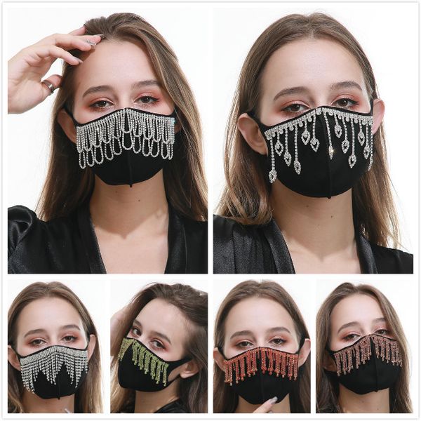 

new tassels fashion designer item cotton face mask rhinestone flicker dustproof uv protection ventilated face mask women