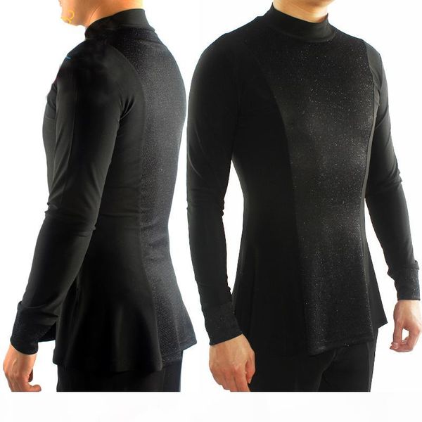

customizable men's latin dance high-necked long-sleeved ballroom competition flamenco shirt practice dancing clothes zh3096, Black;red
