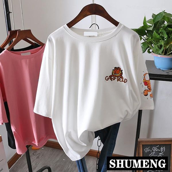 

women's t-shirt short-sleeved loose casual women's 2021 summer lazy wind streetwear cotton tee ins super fire base students1, White