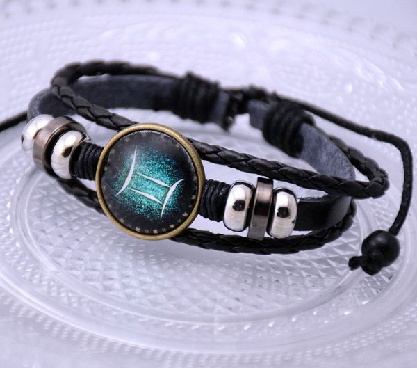 

twelve constellations horoscope bracelets wrap bracelet new zodiac leather jewelry for men and women