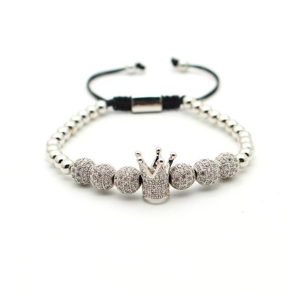 

bangle 2021 handmade crown bracelet cz diamon beads bracelets for women men couple jewelry pulseras mujer bracciali uomo, Black