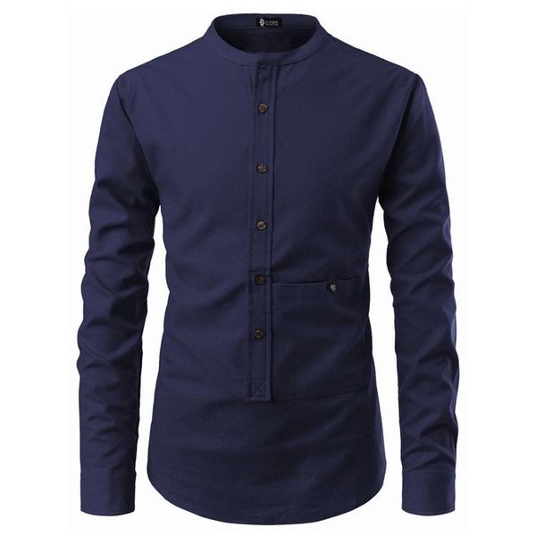 

4 color hedging new men's solid color hedging pocket decoration stand collar long sleeve shirt men's shirt, White;black