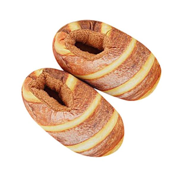 

slippers funny bread shape women winter warm home slipper men indoor bedroom shoes soft plush women's, Black