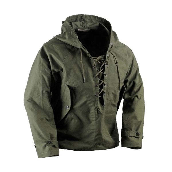 

usn wet weather parka vintage deck jacket pullover lace up ww2 uniform mens navy military hooded jacket outwear army green 201218, Black;brown