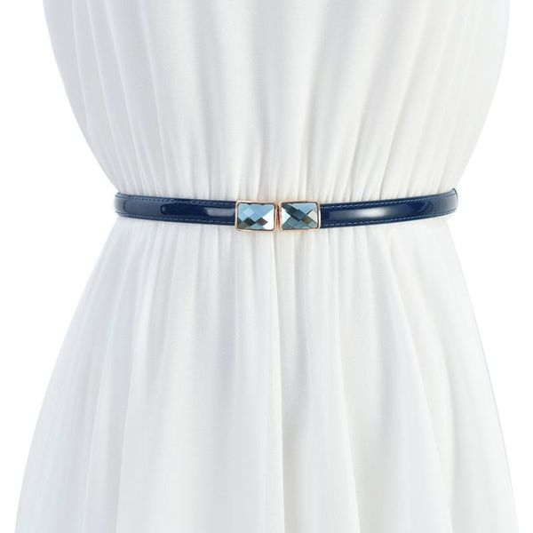 

fashion 1.5cm blue/yellow/pink womens / ladies slim leather belt korean style with rhinestone pin buckle for dress jeans, Black;brown