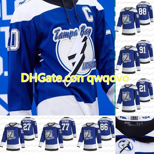 

tampa bay lightning nikita kucherov 2020-21 reverse retro hockey jersey brayden point steven stamkos victor hedman andrei vasilevskiy jersey, Black;red