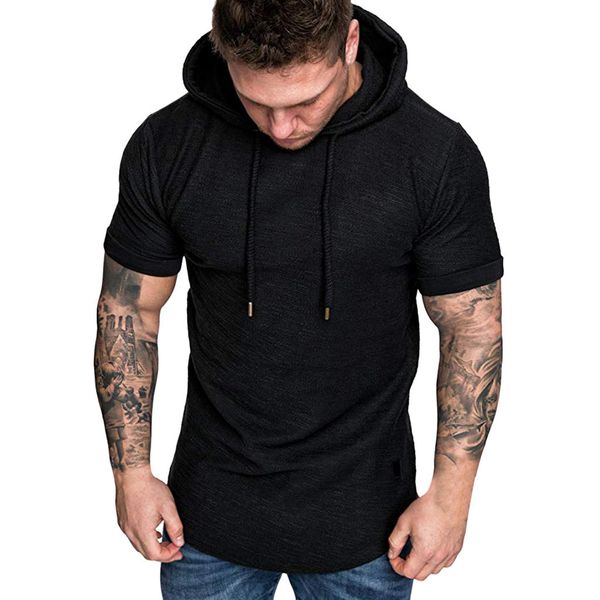 

fashion men's t-shirts hoodie slim fit casual popular large size blusas short sleeve hooded collar q1219, White;black