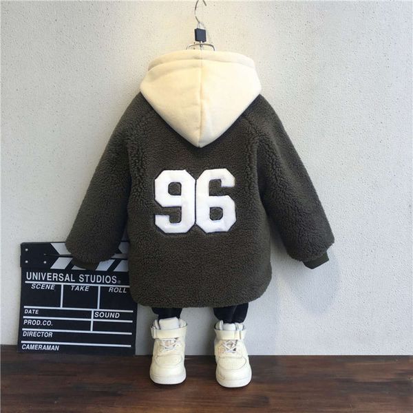 

2020 children's new coat middle small autumn winter icelandic plush thickened medium and long hoodie 9niw, Black