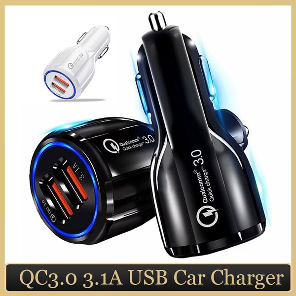 Caricabatteria per auto QC3.0 USB a ricarica rapida 3.1A CE FCC Certificato ROHS Dual Ports Ricarica rapida per Samsung Huawei iPhone