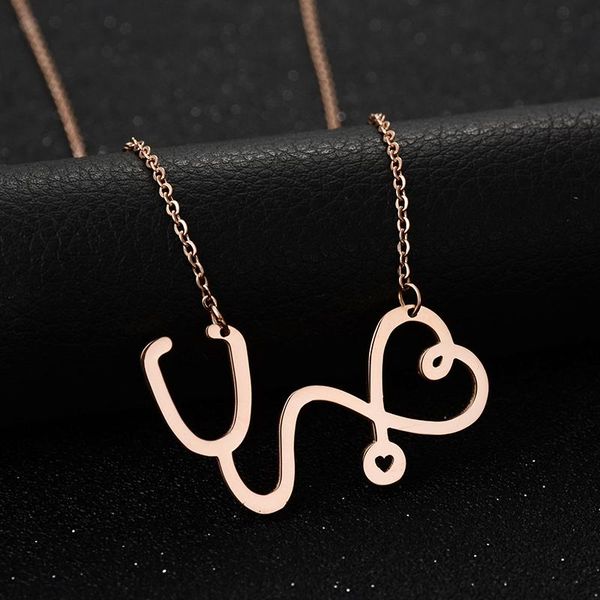 

3 colors stainless steel stethoscope necklace bijoux love chain necklaces for women party gifts, Silver