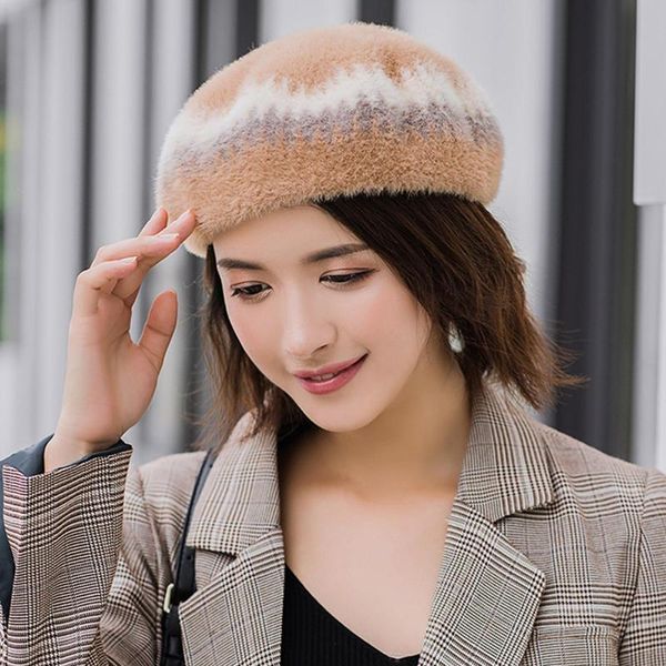 

warm knitted beanie hat women winter beanie women fashion winter autumn warm printed knitted plaid beret hat cap, Blue;gray