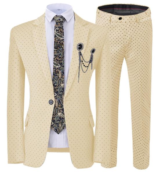 

champagen mens suit 2 piece casual polka dots notched lapel tuxedos groomsmen for wedding party (jacket+pants)blue/grey/pink, White;black