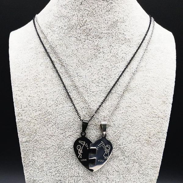 

2021 fashion stainless steel couple necklace for women men black and silver color necklaces gift jewelry joyas mujer n19410s05