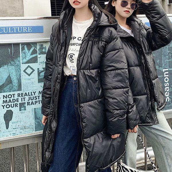 

new korean style loose cotton padded jacket women 2020 winter parkas hooded bread coat thick warm gothic black long overcoat