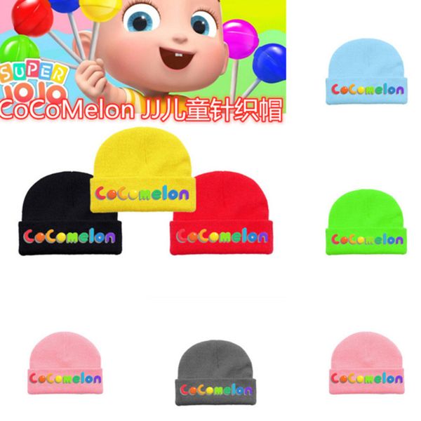 

kids cocomelon hats boys girls 2021 cuffed beanie caps solid color knit warm tuque cartoon letters skull caps outdoor head wear gg12306, Yellow
