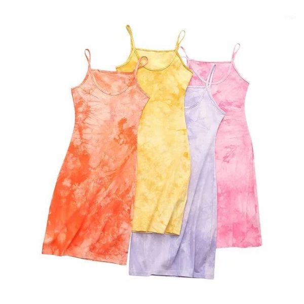 

2020 summer new style women's dress retro slim fit tie-dye strapped dress1, White;black