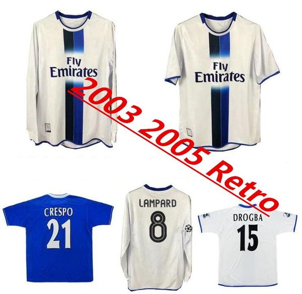 

2003 2005 lampard gudjohnsen veron mutu drogba crespo hasselbaink zola retro soccer jersey 03 05 terry robben classic vintage football shirt, Black;yellow