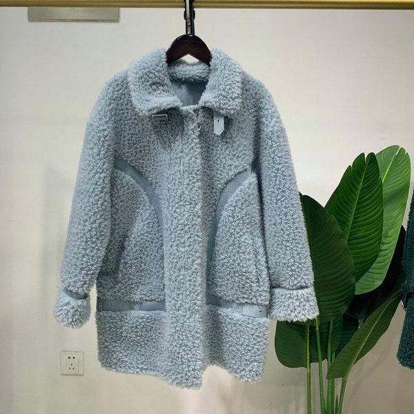 

sheep shearing coat short turn down collar coat women's fur sheep wool winter zippier fashion outwear with long sleeve q262, Black