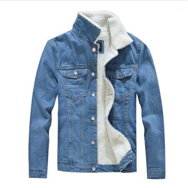 

autumn and winter men's light-colored lamb wool denim jacket korean style slim jackets plus velvet padded coat1, Black;brown